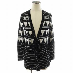 ニットカーディガン スカル コットン M 黒 ブラック 白 ホワイト /AN28 GY41