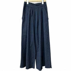 ストライプ ワイド パンツ カットオフ 紺 ネイビー 36 62022166 GY41