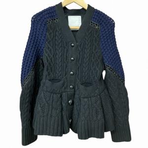 ケーブル ニット カーディガン ブラック ネイビー 1 15-02360