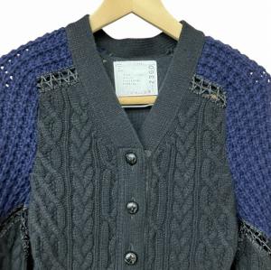 sacai ケーブル ニット カーディガン ブラック ネイビー 1 15-02360