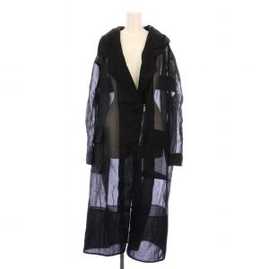 シースルーコート シアー ナイロン アウター ロング丈 フード ジップアップ IT40 黒 ブラック /BB