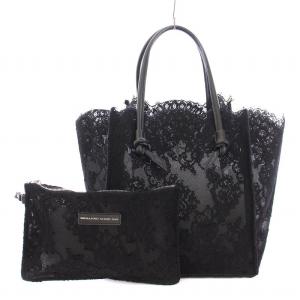 トートバッグ ハンドバッグ レース レザー シアー シースルー ロゴ ポーチ付き 黒 ブラック /BB