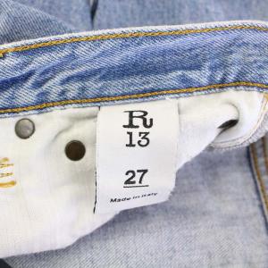 R13 デニムパンツ ジーンズ ストレート ジップフライ カットオフ ロゴパッチ レザーパッチ 牛革 27 水色