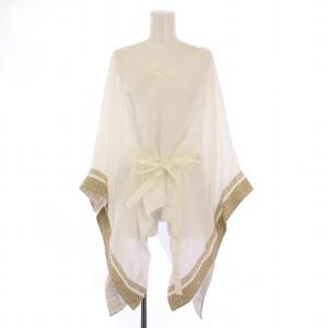 シャツ ブラウス プルオーバー Vネック ベルト スパンコール 装飾 切替 麻 リネン F 白 ホワイト