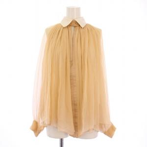 シフォンブラウス シャツ 長袖 レギュラーカラー シアー シースルー シルク 34 ベージュ /BB GY41