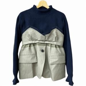 22AW ジャケット ドッキング ニット セーター ベージュ ネイビー 2 22-06328