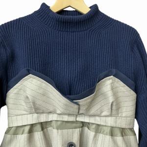 sacai 22AW ジャケット ドッキング ニット セーター ベージュ ネイビー 2 22-06328