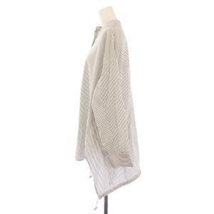 UN3D. シャツ ブラウス 長袖 バンドカラー ストライプ柄 F 黒 ブラック 白 ホワイト /BB GY41