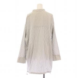 UN3D. シャツ ブラウス 長袖 バンドカラー ストライプ柄 F 黒 ブラック 白 ホワイト /BB GY41