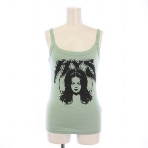 ガールプリント タンクトップ カットソー ロゴ イラスト ストレッチ F 黄緑 ライトグリーン /BB