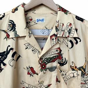 Schott HAWAIIAN LS SHIRT オープンカラー シャツ TATOO 長袖 黄 イエロー マルチ XL