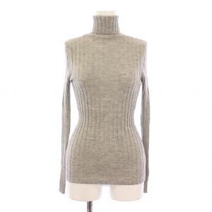 リブニット 長袖 タートルネック 薄手 ストレッチ カシミヤ シルク混 XS グレー /BB GY41