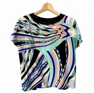 総柄 切替 ニット トップス ブラック マルチカラー M