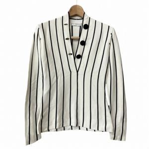 ボタンデザイン ストライプ ニット セーター アイボリー 黒 ブラック GY41