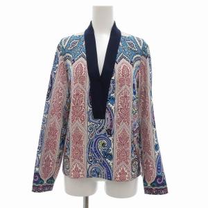 美品 ブラウス 長袖 ペイズリー柄 38 白 ホワイト 青 ブルー マルチカラー /UO GY41