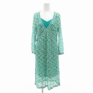 美品 ニットワンピース スリップ付き ミモレ ロング 緑系 /UO GY41