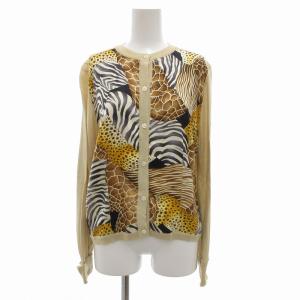 カーディガン コットンニット シルク切替 アニマル柄 S ベージュ系 マルチカラー /UO GY41