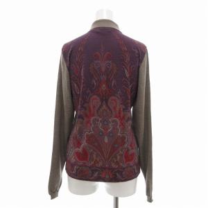 ポロシャツ 長袖 ニット切替 ペイズリー柄 42 茶 ブラウン 紫 パープル