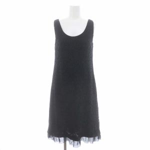 FOXEY BOUTIQUE ニット レースワンピース レイヤード 膝丈 ノースリーブ 38 黒 ブラック 39302 /MI OS