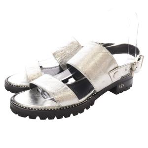 ストラップ サンダル レザー 36 シルバーカラー