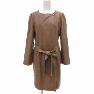 ノーカラーコート ラムレザー 羊革 ベルト付き 40 ピンクベージュ KA105-021-50 /UO