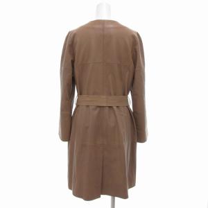 EPOCA ノーカラーコート ラムレザー 羊革 ベルト付き 40 ピンクベージュ KA105-021-50 /UO