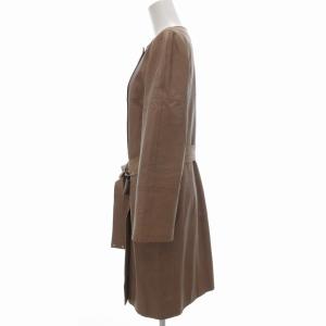 EPOCA ノーカラーコート ラムレザー 羊革 ベルト付き 40 ピンクベージュ KA105-021-50 /UO