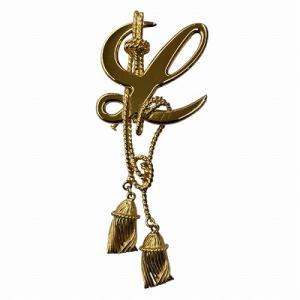 L イニシャル タッセル ブローチ 金色 ゴールドカラー AA