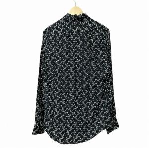 CELINE 総柄 プリント ルーズ レーヨン シャツ ブラック ホワイト 37 2C813977R