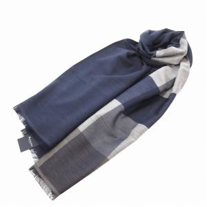 タグ付き ストール マフラー フリンジ ウール シルク混 紺 ネイビー /FF