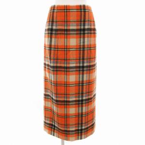 MANTECO チェック タイトスカート アンゴラ混 ロング 38 オレンジ 1524-162-4950
