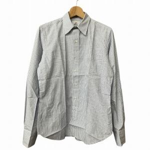 チェックシャツ 長袖 白 青 ホワイト ブルー BB1 M位