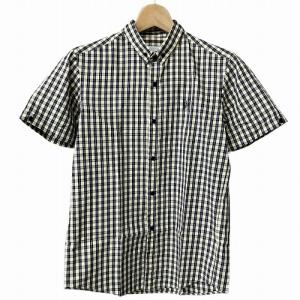 チェック シャツ ボタンダウン 半袖 ネージュ 紺 ネイビー 36 S位