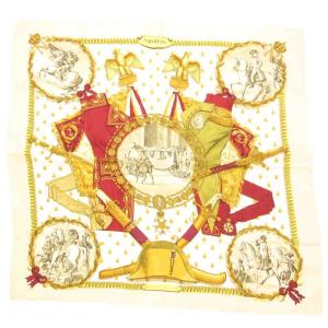 カレ90 NAPOLEON ナポレオン スカーフ 大判 絹 シルク 白 ホワイト 赤 レッド /JS AA