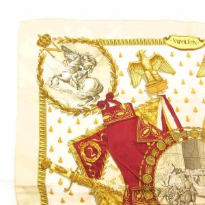 HERMES カレ90 NAPOLEON ナポレオン スカーフ 大判 絹 シルク 白 ホワイト 赤 レッド /JS AA