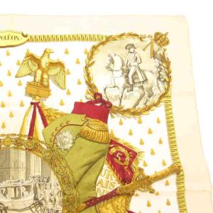 HERMES カレ90 NAPOLEON ナポレオン スカーフ 大判 絹 シルク 白 ホワイト 赤 レッド /JS AA