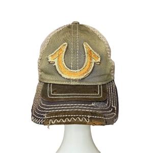 TRUE RELIGION Vintage ヴィンテージ ダメージ加工 キャップ 帽子 ONE SIZE ベージュ カーキ