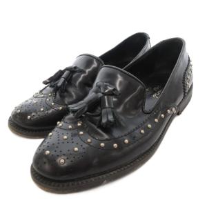 タッセルローファー スタッズ パンチング レザー 38 黒 ブラック /JS
