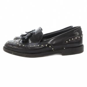 DIEGO BELLINI タッセルローファー スタッズ パンチング レザー 38 黒 ブラック /JS