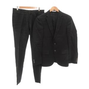 スーツ セットアップ シングル ジャケット パンツ 2B 麻 リネン 36 黒 ブラック /JS