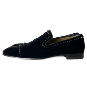 Christian Louboutin ベルベット ローファー スタッズ 40 黒 ブラック