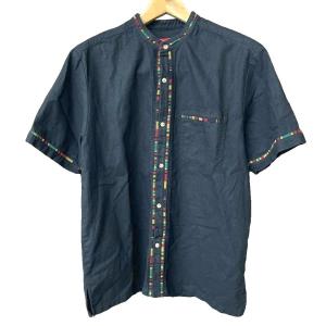 18SS ラスタカラーライン バンドカラー シャツ リネン S ブラック