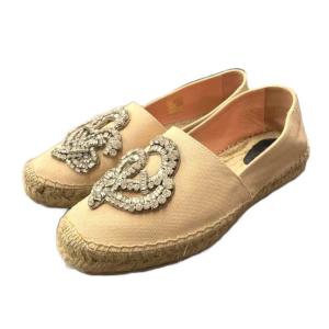 ビジュー エスパドリーユ スリッポン シューズ キャンバス 37 ベージュ系