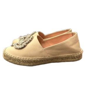 ROCHAS ビジュー エスパドリーユ スリッポン シューズ キャンバス 37 ベージュ系