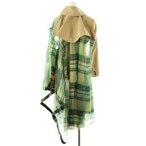 sacai チェック柄トレンチコート アシンメトリー 1 グリーン ベージュ ブラウン 19-04446