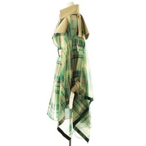 sacai チェック柄トレンチコート アシンメトリー 1 グリーン ベージュ ブラウン 19-04446