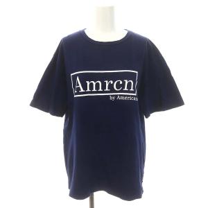 AmrcnプリントTシャツ カットソー ロゴ 半袖 紺 白 ネイビー ホワイト /DF OS PN