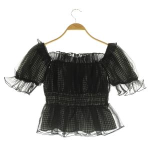 SNIDEL 美品 24SS ギャザーフリルオフショルブラウス 五分袖 チェック オーガンジー SWFB241136