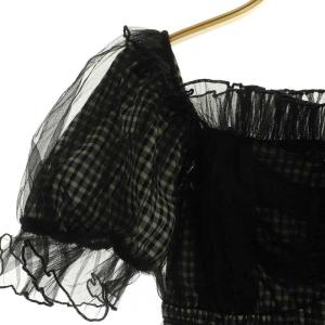 SNIDEL 美品 24SS ギャザーフリルオフショルブラウス 五分袖 チェック オーガンジー SWFB241136