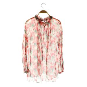 Drawer 25年 RESORT2 シフォンギャザーブラウス シルク 総柄 フリル プルオーバー